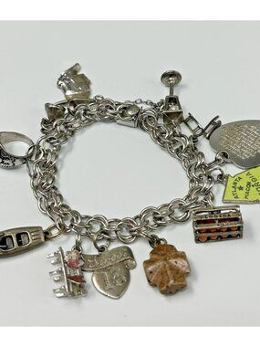 Vintage Sterling Silver Charm Bracelet Georgia Florida Charms Class Ring 6.75"
